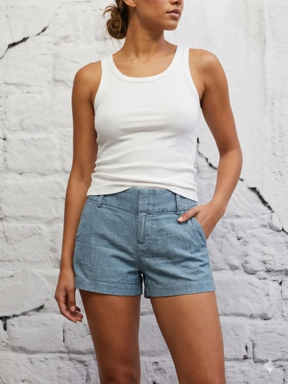 Alice + Olivia Light Faded Indigo Blue Denim-Look Dressy Chino Casual Beach - Picture 1 of 4